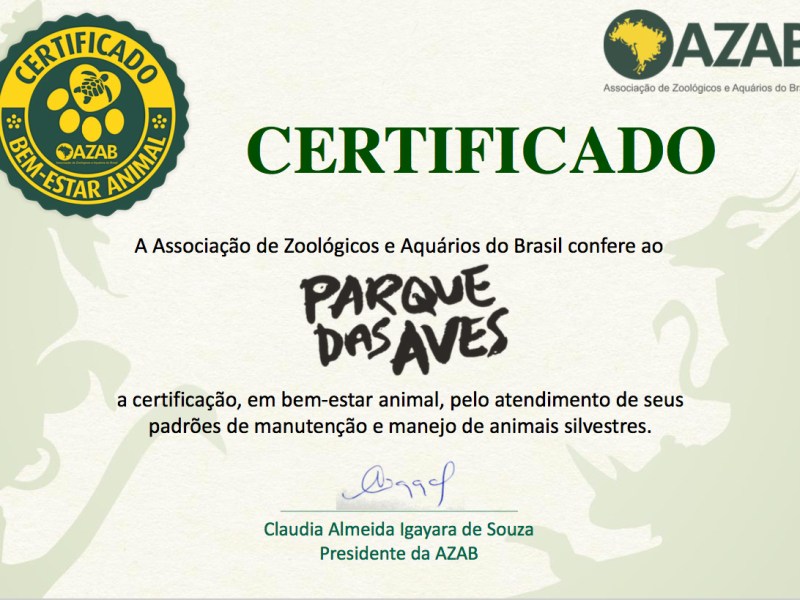 Certificado Parque das Aves
