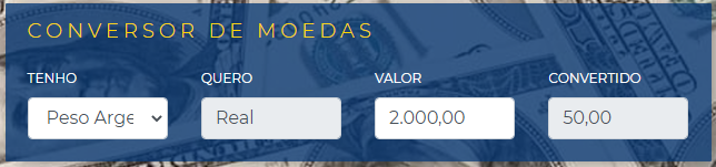 Pesos argentinos para reais